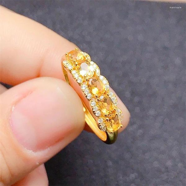 Anéis de cluster anel de casamento para mulheres citrino natural 925 sliver presente de aniversário feminino 18k ouro amarelo