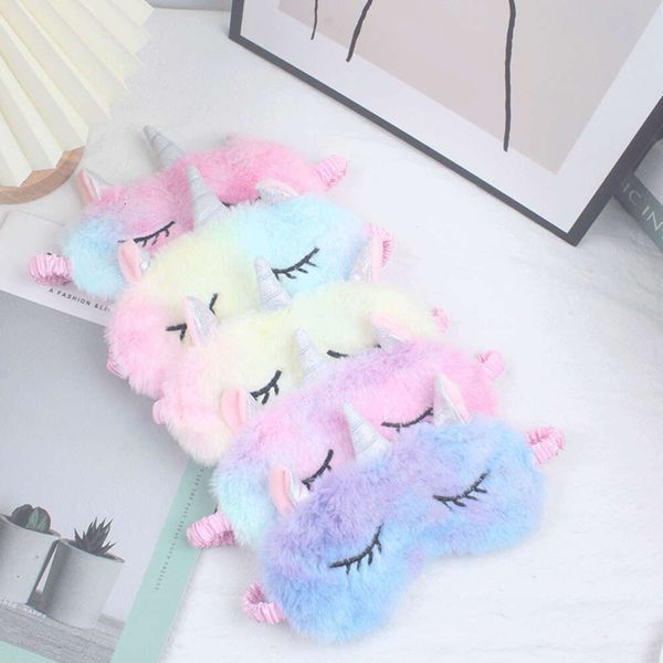 Maschera per gli occhi che blocca la luce del sonno del fumetto della ragazza carina dell'unicorno in peluche colorato sfumato per il pranzo a casa