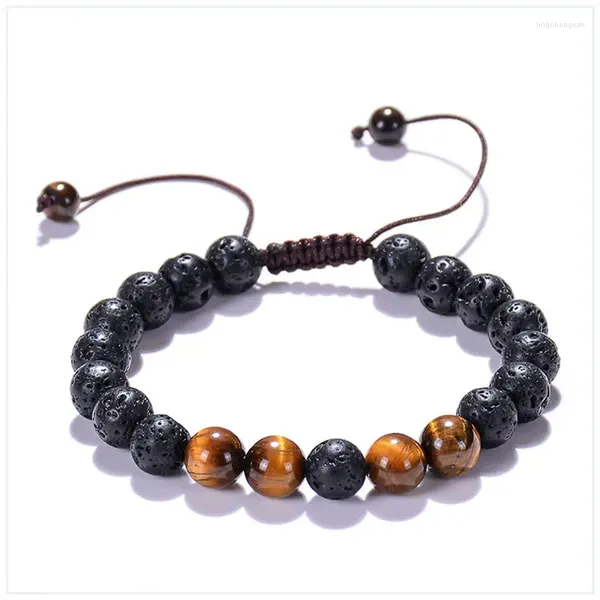 Strand 8mm natural branco verde pedra grânulo preto lava cura charme corda de náilon tecer artesanal ajustável pulseira unisex mulher homem