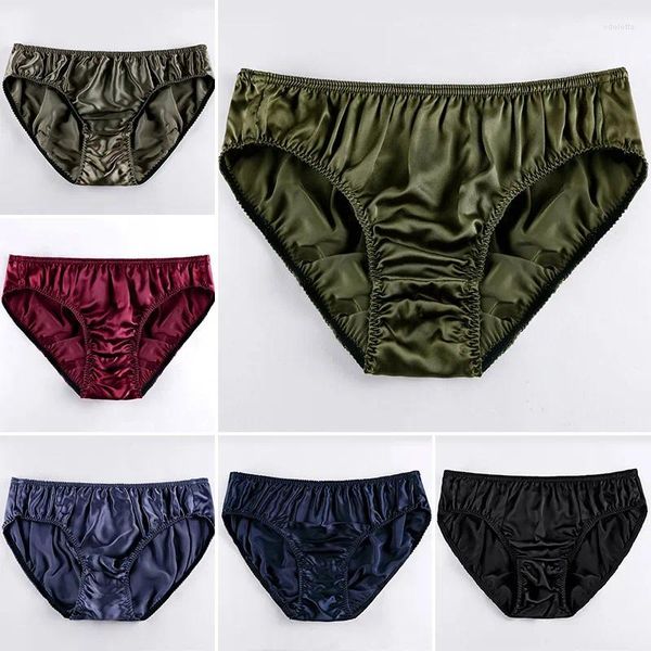 Underpants 1 pcs Homens Real Silk Briefs Tanga Homens Sexy Respirável Confortável Cueca Shorts Masculino Calcinha Cetim Sedoso L-2XL