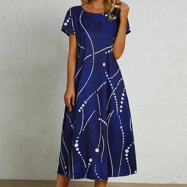 Lässige Kleider für Damen, Sommer, Streifen, Knopf, O-Ausschnitt, Mutter-wenn-die-Braut-Kleid, Sommerkleider, Strand, ärmellos, gerade