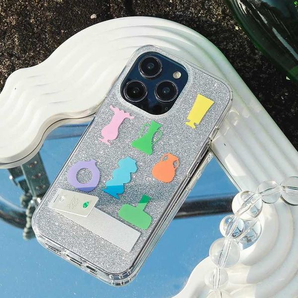 Custodie per cellulari Custodia originale per Iphone 15 Pro Doppio strato Glitter Morbido e adorabile Guscio protettivo in silicone per iPhone 15 14 13 Pro Max Supporto nascosto J240124