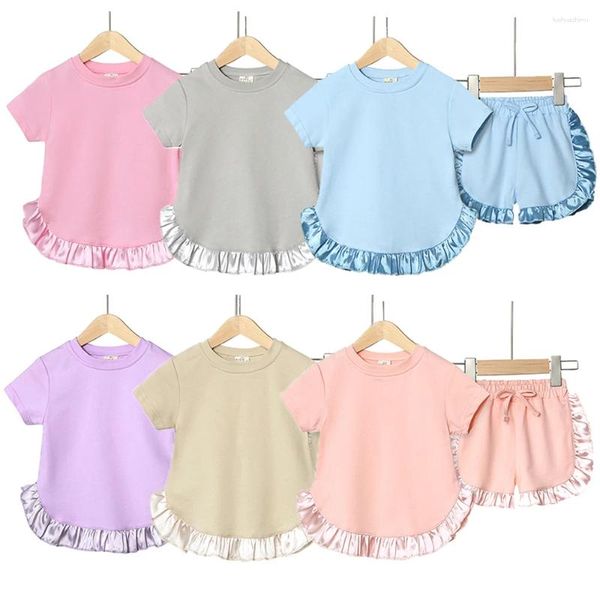 Kleidung Sets 2024 Kinder Mädchen Sommer Outfits Solide Baumwolle T-shirt Shorts Kleinkind Teenager Lounge Anzug Für 9M-7T Casual Mädchen Atmungsaktiv