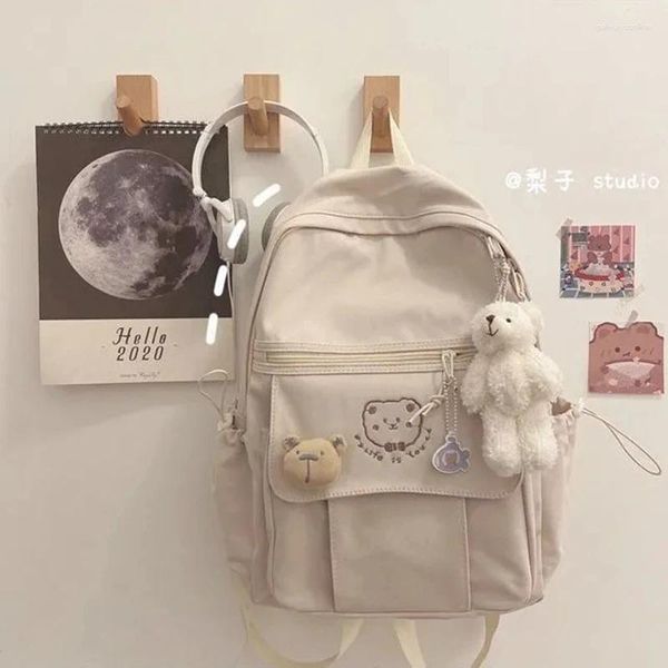 Mochilas escolares fofas de lona para mulheres, mochilas à prova d'água com vários bolsos, para estudantes e meninas, kawaii, para livros