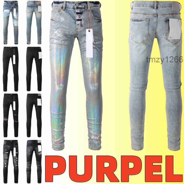 Jeans viola Designer Uomo Uomo Ginocchio Skinny Dritto Taglia 28-40 Moto Trendy Foro lungo High Street Denim All'ingrosso 2 Pezzi 10% 5HMN