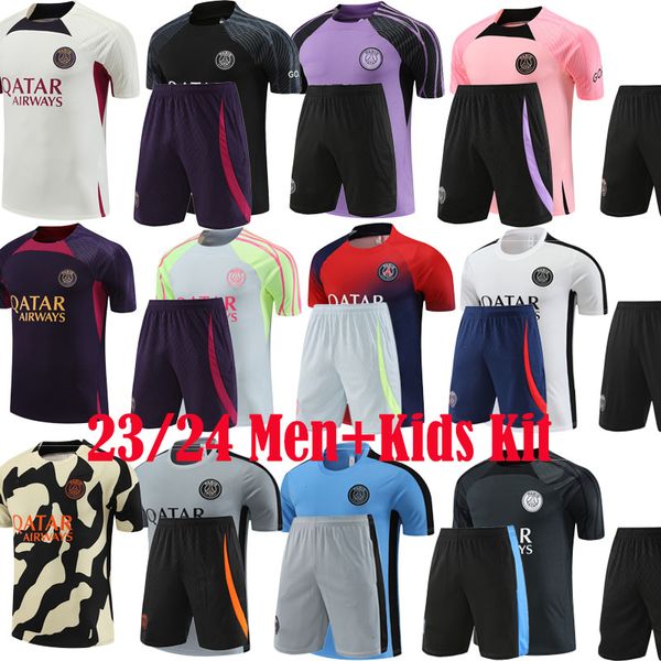 23-24 ParisFootball Men Sportswear Short Training Wear Set LOGOTIPO Bordado Saint-GermainMbappe Football Training Wear Camisa de corrida ao ar livre