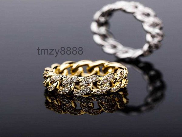 Einfache Mode Männer Frauen Ring Gold Silber Bling Cz Diamant Kubanische Kette für Schmuck Geschenk9918221 TFCB