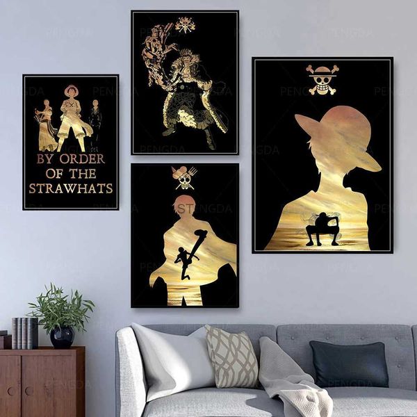 Pinturas Arte de Parede HD Impresso Fotos Canvas One Piece Anime Japão Decoração de Casa Pintura Modular Sem Moldura Ouro Cool Cuadros para sala de estar