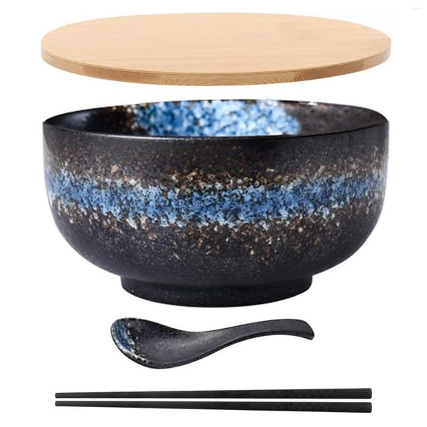 Миски Японская миска для риса Рамэн с крышкой Ложка Качественная керамическая посуда Лапша 6,5 дюймов