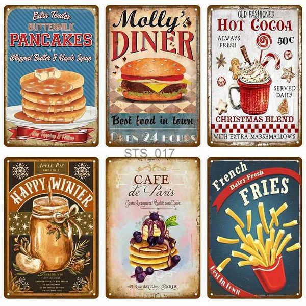 Metallmalerei Retro Teller Fast Food Vintage Blechschild Plakette Metallschild Hot Dog Poster Home Wanddekoration für Küche Cafe Diner Bar Malerei Kunst