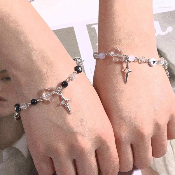 Link pulseiras doce legal grânulo emenda punk oco para fora em forma de estrela casal pulseira ins design na moda versátil pentagrama