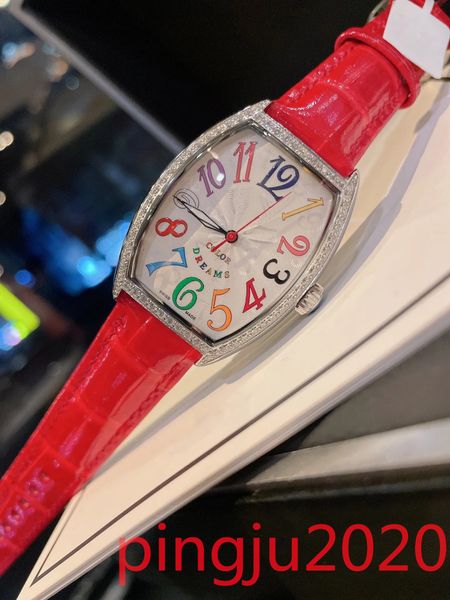 Top 3A Geneva cinturino in pelle di lusso Orologio al quarzo da donna Tipo di barile Sogni di colore Mueller Set con diamanti Orologio di moda nobile FRANCK MULLER squisito NERO famoso Marchio