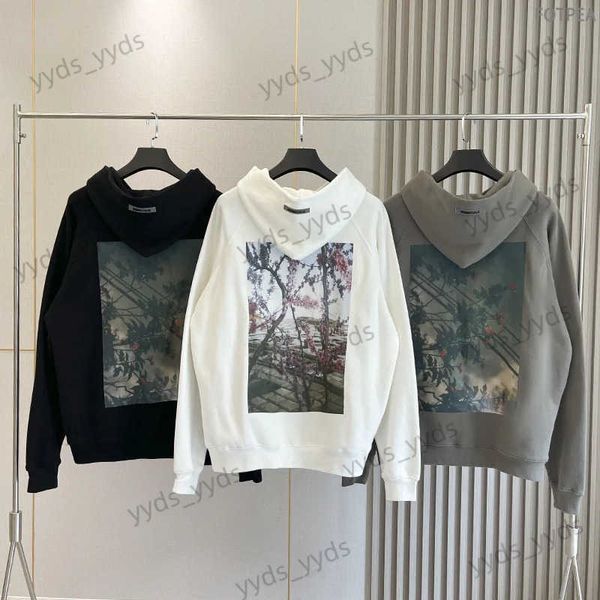 Erkek Hoodies Sweatshirts En Kaliteli Erkek Hoodies Geri Renkli Çiçek Desen Baskı Sweatshirts Büyük Boy Hip Hop Erkekler Kadın Külot T240124