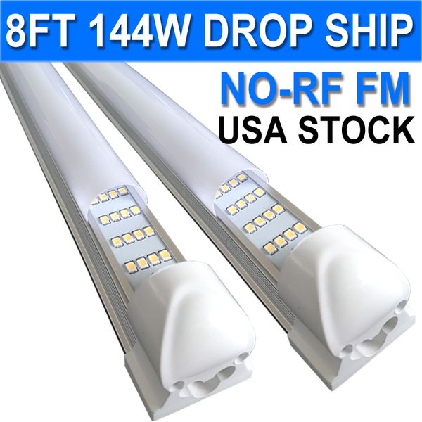 Iluminação de loja LED de 4 linhas de 144 watts 8FT Grarage Lights Barbearia T8 Lâmpadas integradas Armazém Capa leitosa 25 pacotes 8 pés LED teto DROP SHIP NO-RF RM usastock