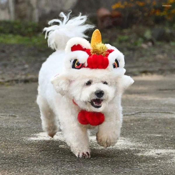 Vestuário de cão decorativo leão-dança chapéu estilo chinês leões macios chapelaria quente pelúcia/poliéster animal de estimação ano leão para gatos/cachorro