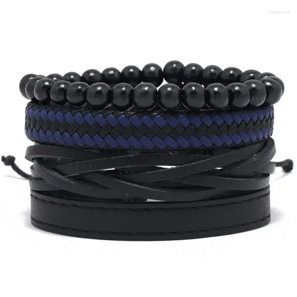 Link pulseiras modyle 4 pçs/set couro masculino pulseiras para e mulheres punk vintage contas charme homme presente jóias