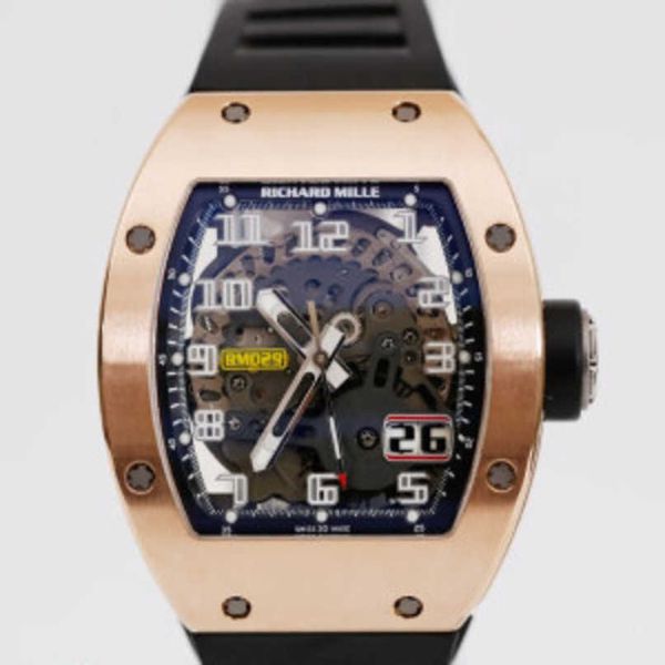 Relógios Richardmill de luxo suíço masculino com corda manual Série Tourbillon Richardmill Série masculina RM029 Relógio masculino em ouro rosa 18k com mostrador oco Máquina automática 69N1