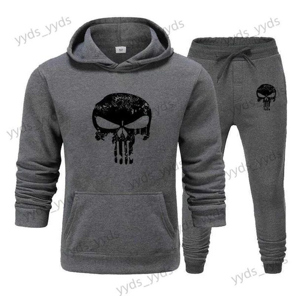 Männer Trainingsanzüge 2 Stück Sets Trainingsanzug Mit Kapuze Sweatshirt + kordelzug Hosen Männliche Sport Hoodies Laufende Sportswear Männer Schädel Marke Herbst winter T240124