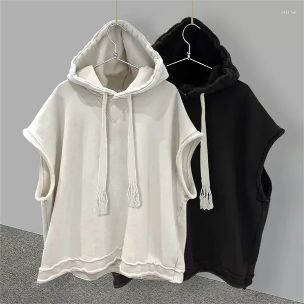 Hoodies masculinos verão casual sem mangas moletom com capuz cor sólida solto topos sudaderas masculinas