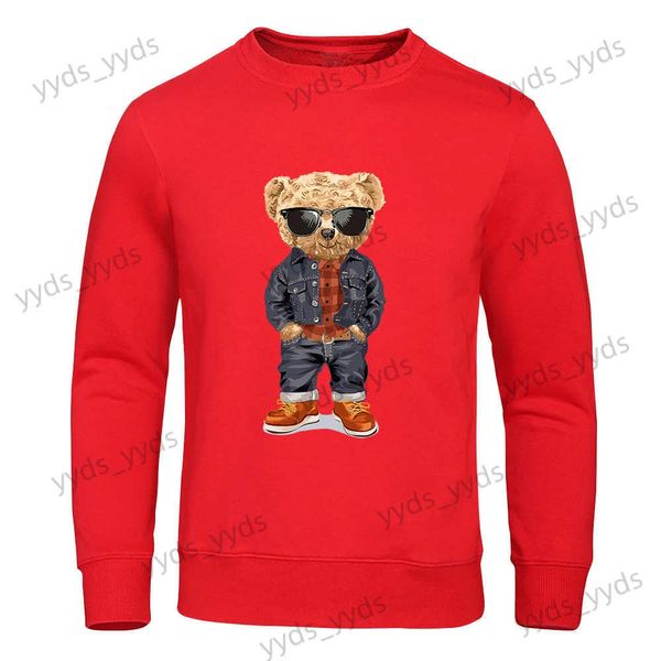 Felpe con cappuccio da uomo Felpe Funny Pose Teddy Bear Stampa Felpa con cappuccio da uomo Semplice allentata Felpa con cappuccio casual Autunno Felpa oversize Moda Casual Pullover unisex T240124