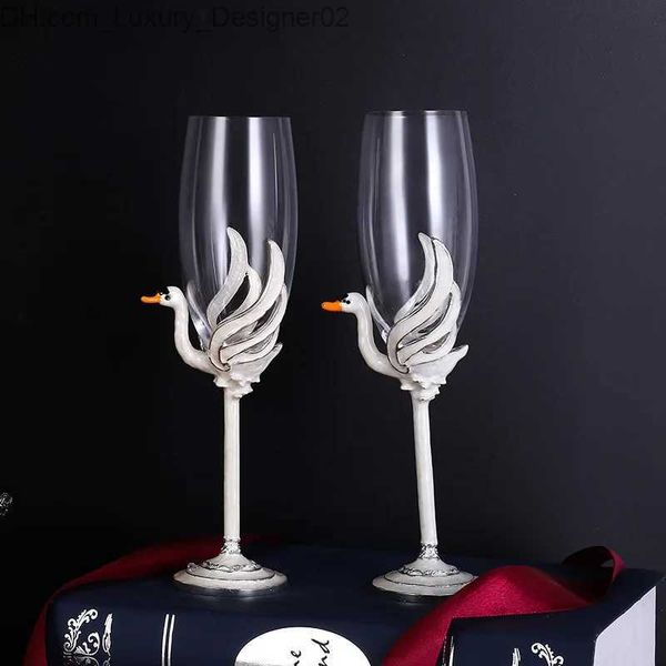 Weingläser Kreative Emaille Schwan Kristall Glas Champagner Tasse Rotwein Tasse Set Haushalt Becher Blase Wein Tasse Q240124