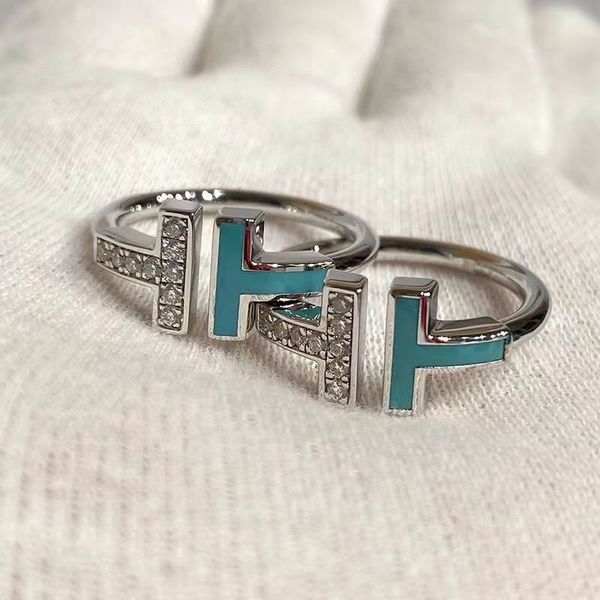 Designer de moda anel de prata diamantes de cristal amor anel S925 anéis de noivado de prata esterlina para mulheres homens anéis de casamento para casais duplo t marca dia dos namorados