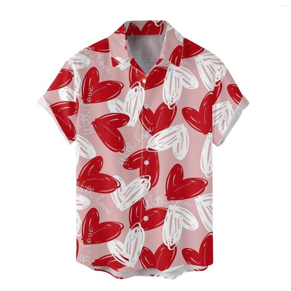 Magliette da uomo Maschile San Valentino Stampa digitale 3D Bottoni larghi Risvolto Camicia a maniche corte Manica superiore Casual