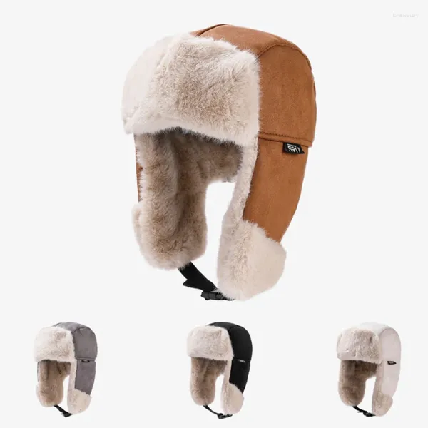 Berets Grosso Acolchoado Bomber Chapéus Homens Inverno Quente Chapéu Equitação Rosto Ski Slouchy Cap Mulheres Skullies Beanies