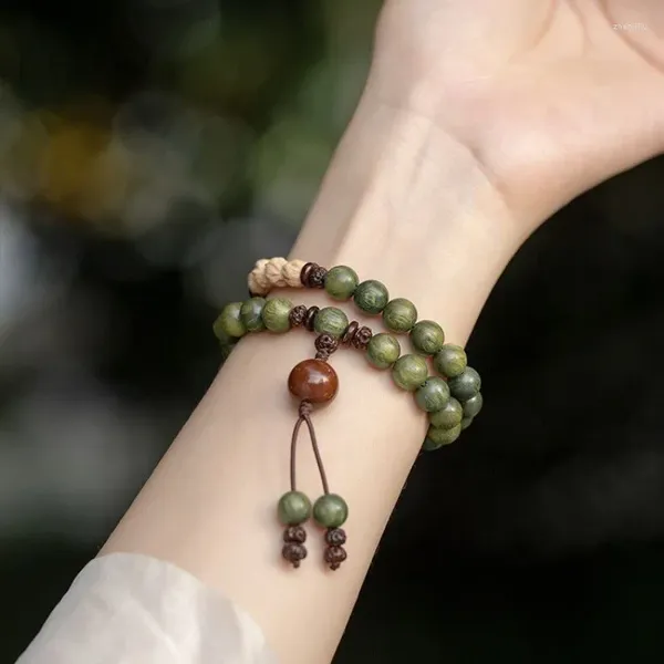 Strand material antigo verde sândalo buda grânulo pulseira estudante feminino cem fragrância semente de madeira estilo masculino