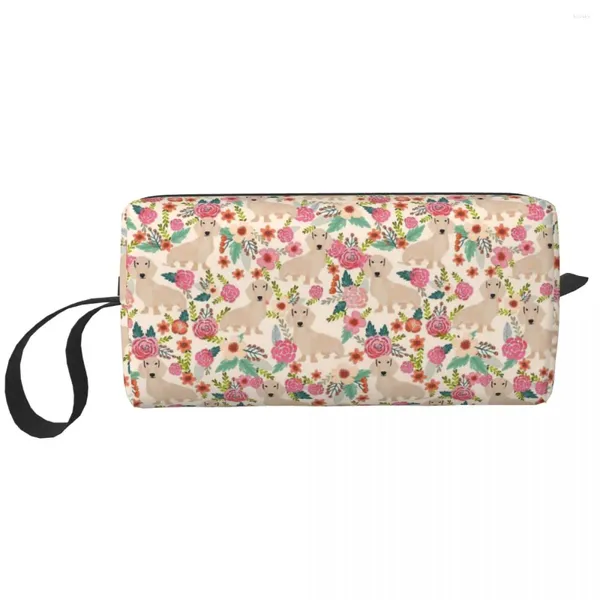 Sacos cosméticos Doxie Florals Dachshund Dog Bag para mulheres Maquiagem Viagem Impermeável Bolsa Organizadora de Higiene Pessoal