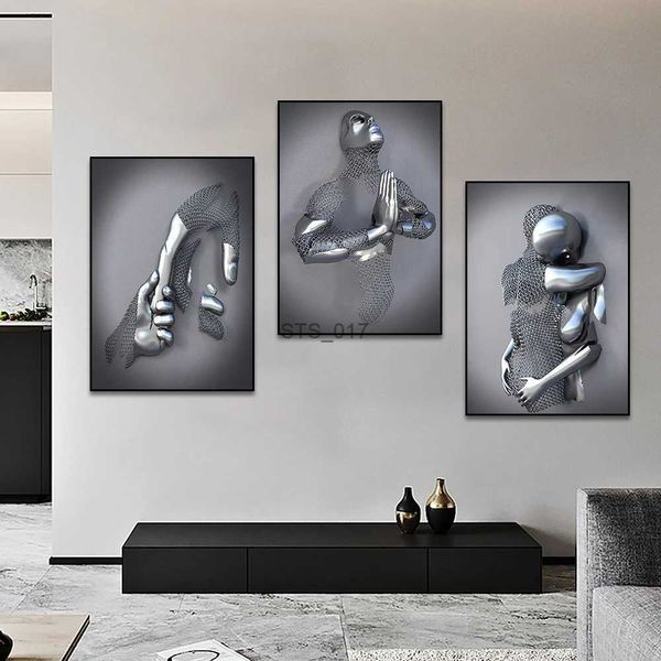 Pinturas modernas figura de metal estátua arte pintura em tela romântico abstrato posters e impressões fotos de parede para sala de estar decoração de casa