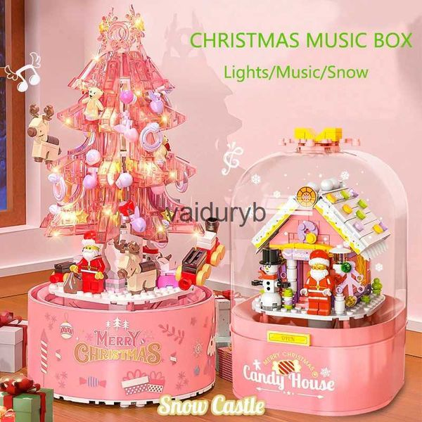 Manyetik Bloklar Mutlu Noel Müzik Kutusu Ağacı Binası Diy Bebek Evi Newyear Noel Baba Ldren Hediyeleri dekorasyonVaiduryb
