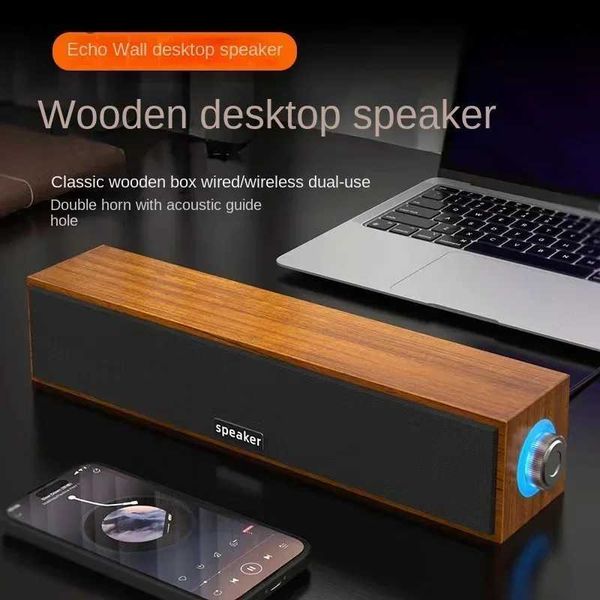 Altoparlanti portatili Altoparlante Bluetooth portatile retrò in legno cablato TV Computer 360 Stereo HIFI Doppio altoparlante Altoparlante da tavolo da parete con eco basso pesante YQ240124