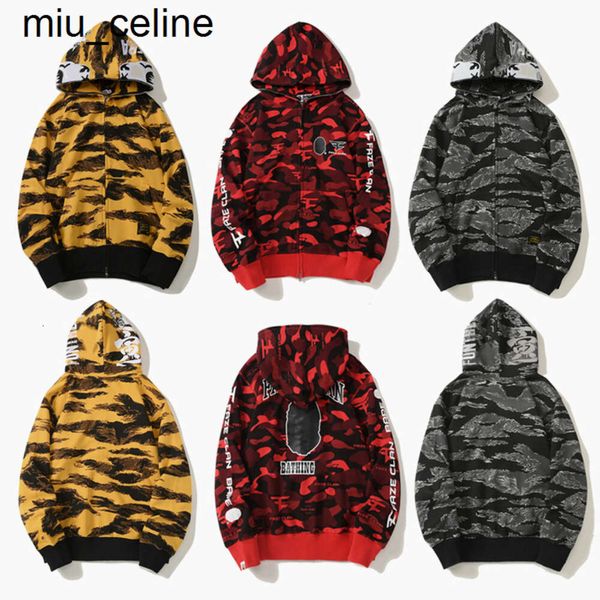 Neue 24ss Craftsmanship Herren Hoodies Hai Pullover Hoodie Designerjacke Tiger Full Zip Harajuku Sweatshirt Mode Co-Branding Tarnung Leuchtender Hoodie