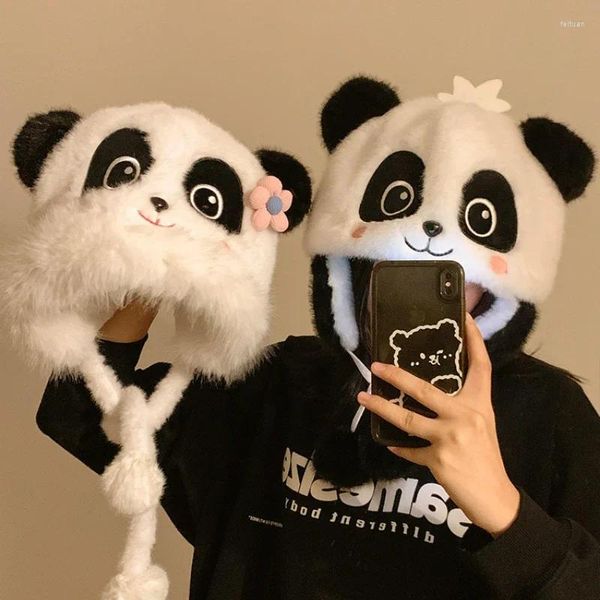 Berets Niedliche Panda-Plüsch-Pullover-Mütze für Damen, Winter, warmer Gehörschutz, Reiten, Lei Feng-Hut, vielseitiges Paar, Skifahren, Flug, Bomber-Hüte