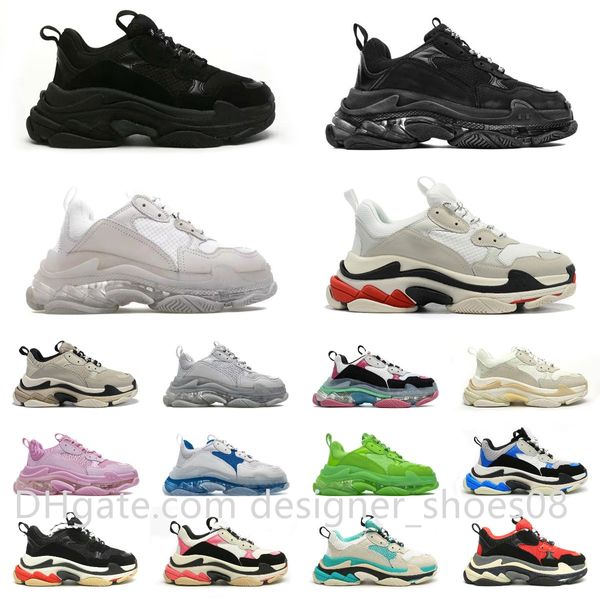 Designer Triple S Homens Mulheres Sapatos Casuais Sapatilhas Plataforma Tan Clear Sole Preto Branco Cinza Vermelho Rosa Azul Royal Neon Verde Mens Treinadores Esportes Sneaker 36-45