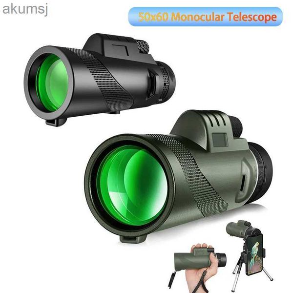 Telescópios de alta potência 50x60 HD LowLight Telescópio monocular Zoom de longo alcance FMC Bak4 com clipe de telefone para caça ao ar livre, acampamento e turismo YQ240124