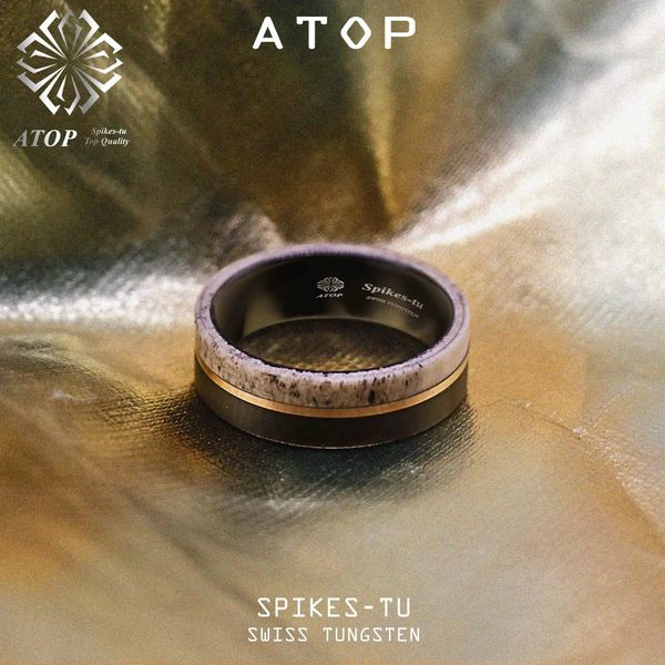 Bandas 8mm ATOP Deer Antler rosa banhado a ouro masculino anel de tungstênio