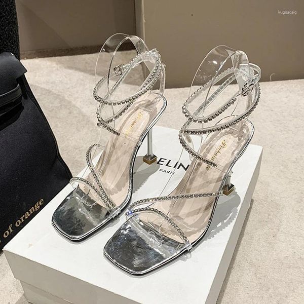 Sandali di lusso in cristallo tacchi alti scarpe da donna designer abito estivo festa 2024 pantofole infradito scivoli pompe femminili