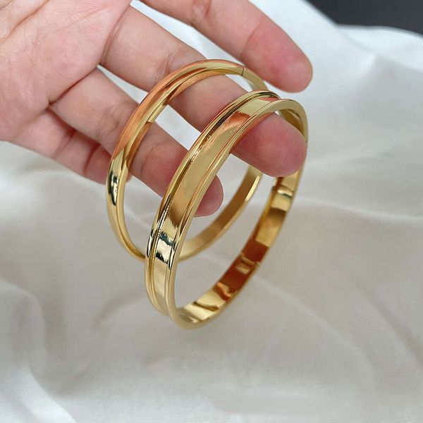 2 projetos sulco largo pulseira de aço inoxidável robusto 18k banhado a ouro pulseiras para mulheres simples punk hip hop minimalista jóias quente