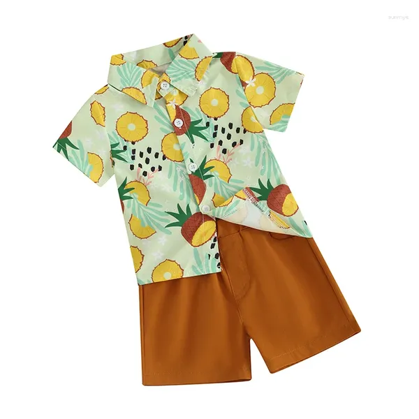 Kleidungssets Kleinkind Junge Kurzes Set Hawaii-Outfit Baby Sommer Gentleman Ärmel Obstbaum Druck Hemd Shorts Kleidung