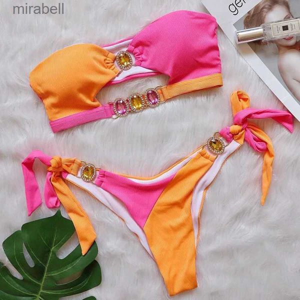 Kadın Mayo Seksi Rhinestones Bikinis 2024 Kadın Mayo Kadın Mayo Yüzme Makamları Kızlar Brezilyalı Bikini Set Beachwear Bather YQ240124