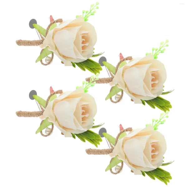 Dekorative Blumen, 4 Stück, für Hochzeiten, Boutonniere, romantische künstliche Blumen-Corsage für den Bräutigam