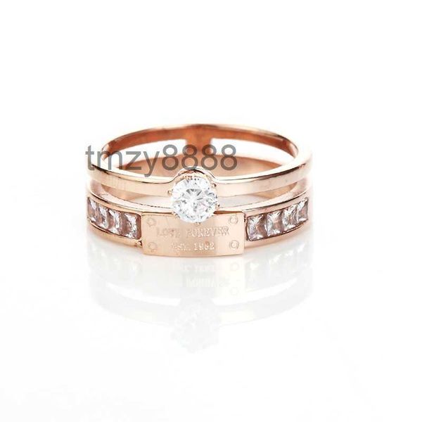 Nuovo acciaio al titanio oro rosa anello pieno di diamanti moda femminile semplice doppio strato coppia delicata festa casual regalo di San Valentino selvaggio AYW3