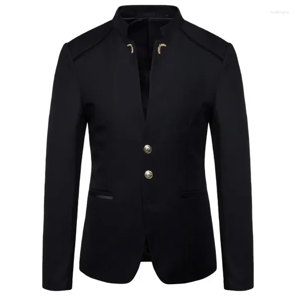 Abiti da uomo 2024 Cappotto blazer decorativo con bottoni moda primaverile Giacca da abito in tinta unita con colletto alla coreana slim fit stile cinese