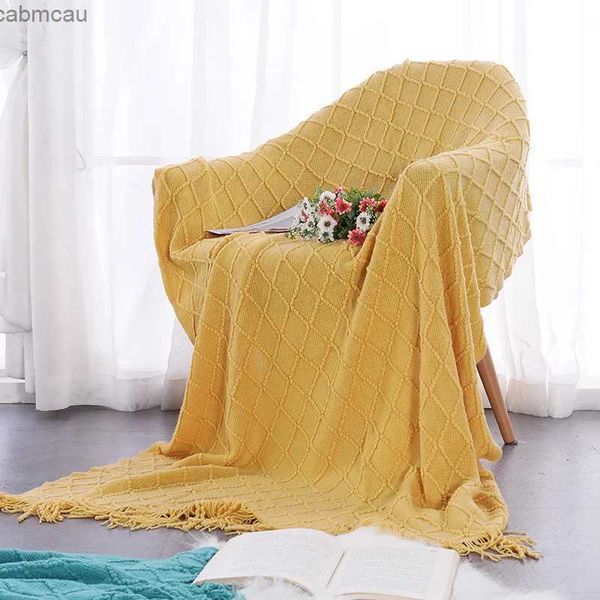 Coperte Nappa Coperte tessute a maglia Tiro Giallo Azzurro Beige Colore crema kaki Divano Coperta nordica Decorazione della casa Trasporto di goccia