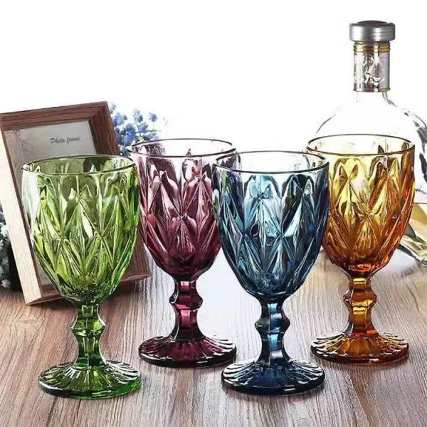 Calici spessi per lampada da vino in vetro colorato in rilievo in stile europeo da 240 ml 4 colori 10 once FY5509 0124