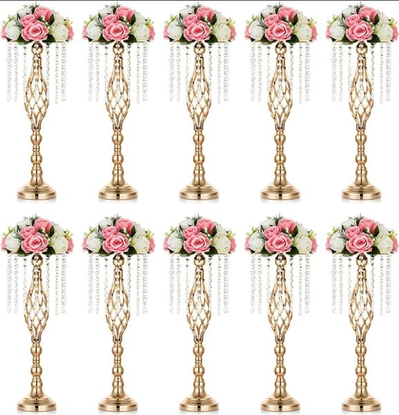 Suporte para vaso de flores de cristal, peças centrais de casamento para mesa, suporte de flores douradas, peças centrais de casamento