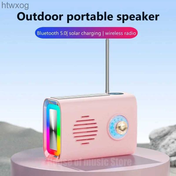 Alto-falantes portáteis sem fio Bluetooth Alto-falantes externos portáteis de energia solar com rádio RGB diafragma luzes coloridas grande volume graves pesados YQ240124