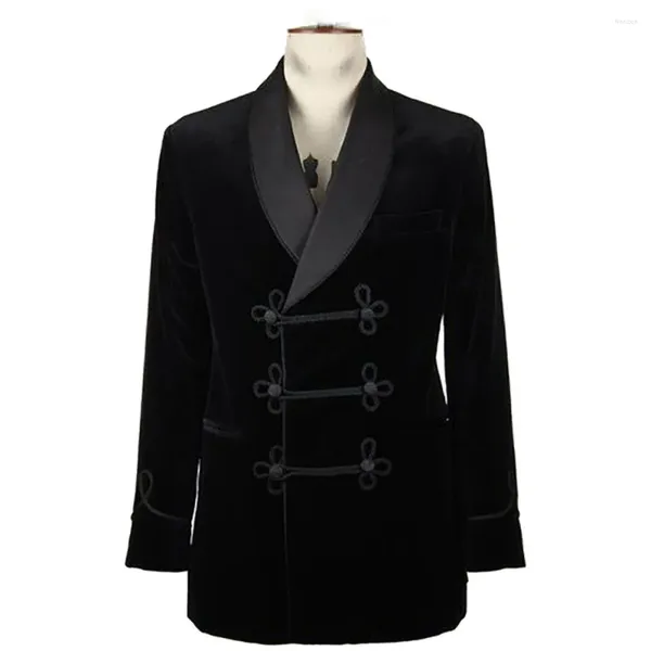 Ternos masculinos preto veludo masculino blazer elegante xale lapela duplo breasted jaqueta jantar baile de formatura casamento smoking casaco de alta qualidade 1 peça